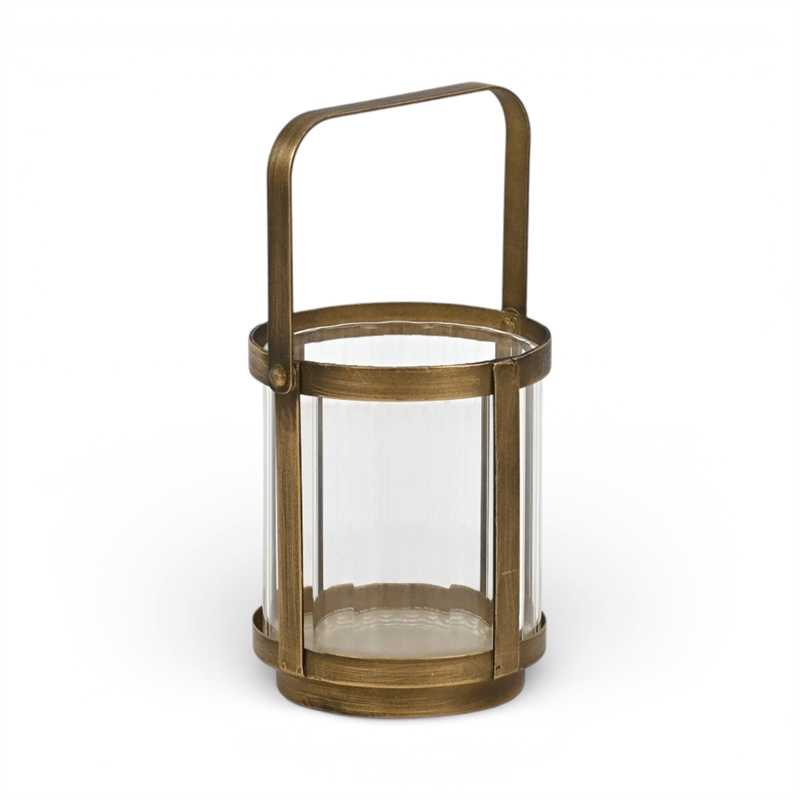 Vortial Fluted Glass Candle Lantern with Gold Metal Frame - Small