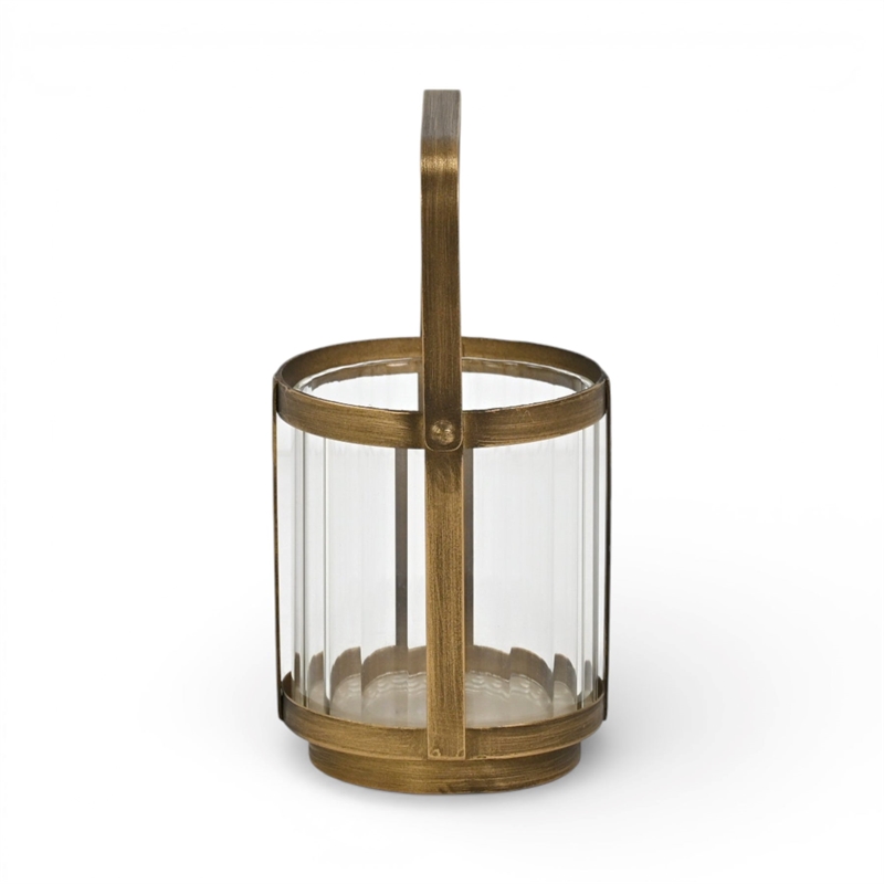 Vortial Fluted Glass Candle Lantern with Gold Metal Frame - Small