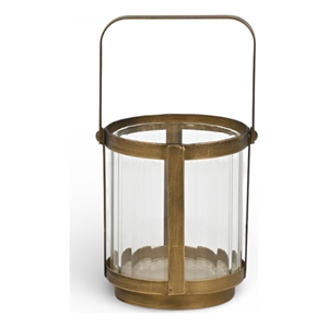 Vortial Fluted Glass Candle Lantern with Gold Metal Frame - Small