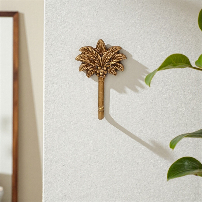 Theira Palm Tree Themed Gold Cast Iron Wall Hook