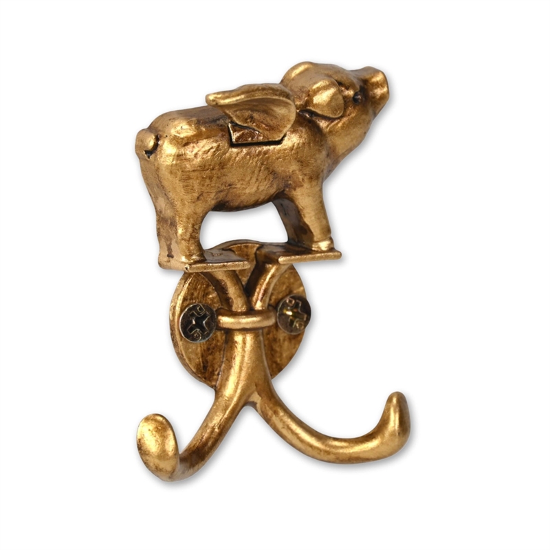 Pecara Flying Pig Gold Cast Iron Wall Hook