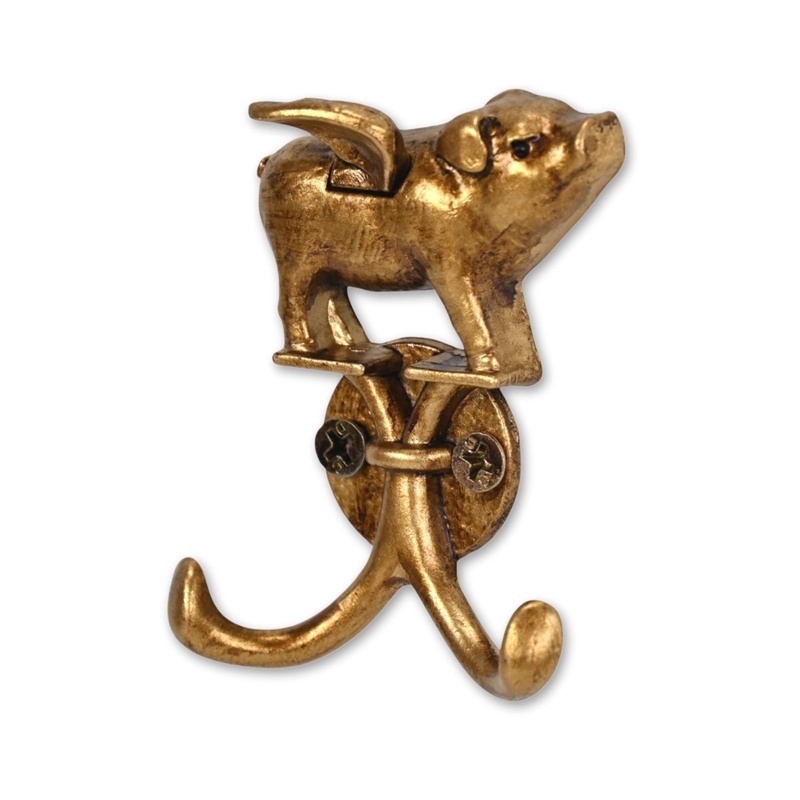 Pecara Flying Pig Gold Cast Iron Wall Hook