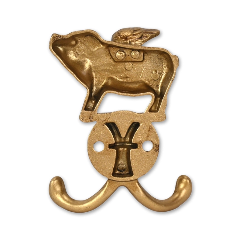 Pecara Flying Pig Gold Cast Iron Wall Hook