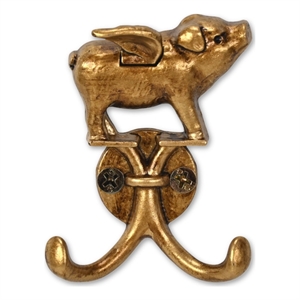 Pecara Flying Pig Gold Cast Iron Wall Hook