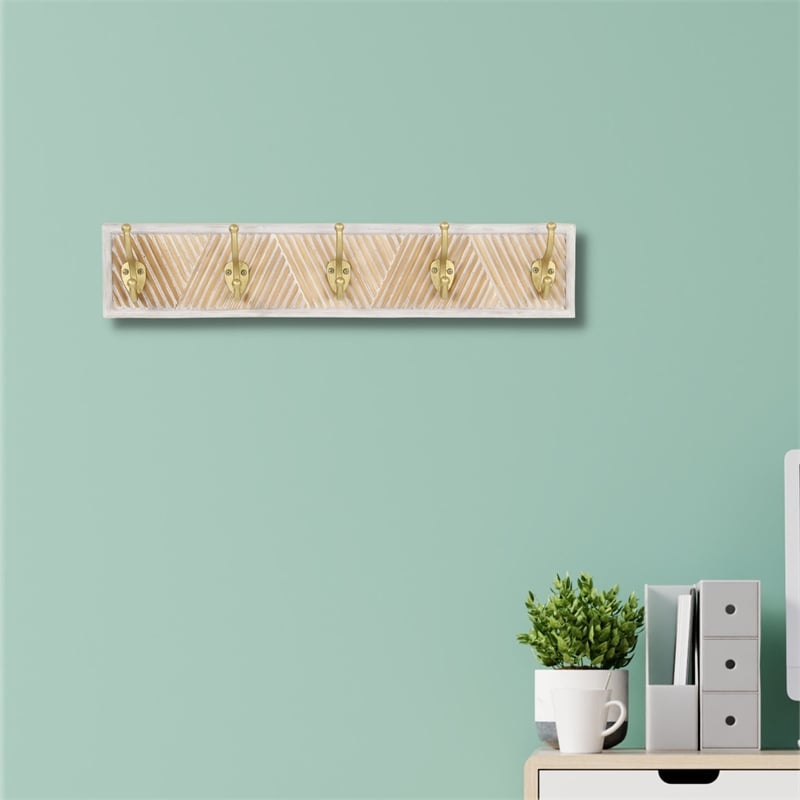Zephyra Modern Cottage 5 Gold Hook Coat Rack