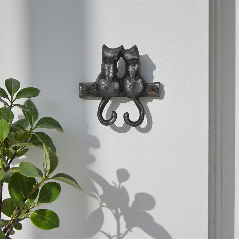 Pecara Cat Pairing Romantic Cast Iron Wall Hook - Black