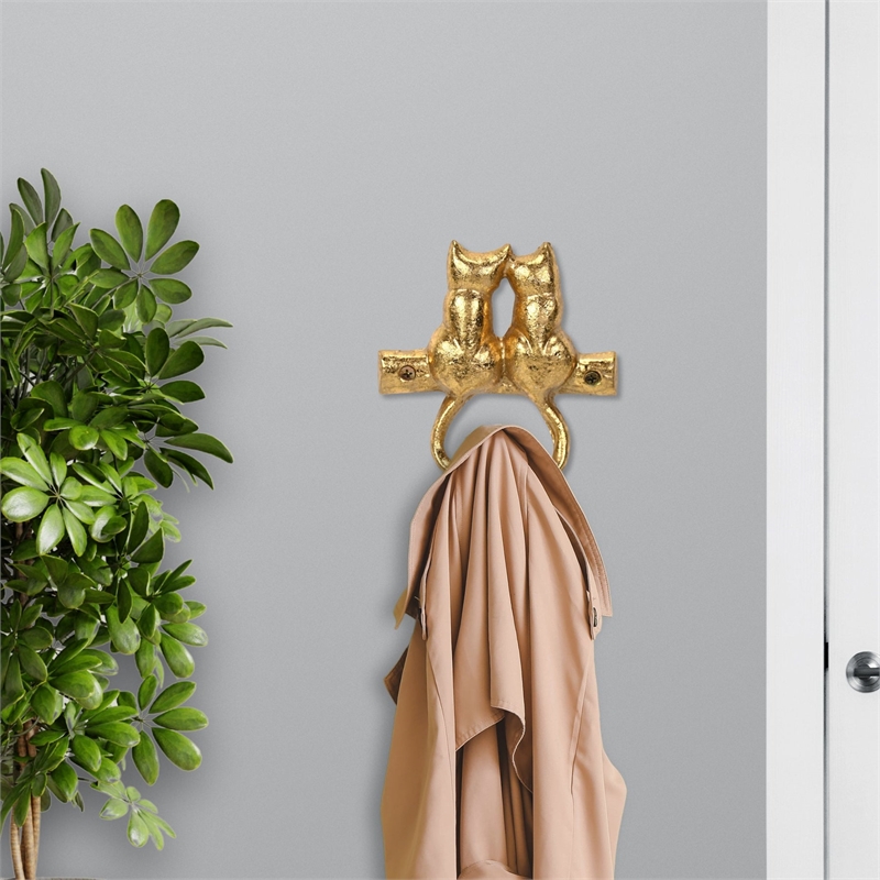 Pecara Cat Pairing Romantic Cast Iron Wall Hook - Gold