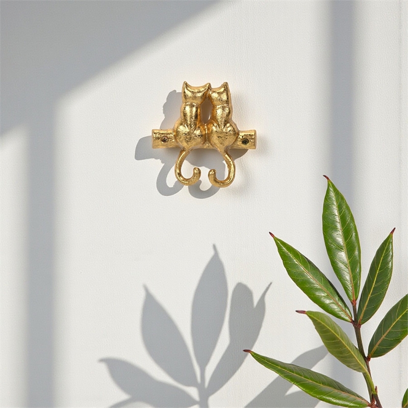 Pecara Cat Pairing Romantic Cast Iron Wall Hook - Gold