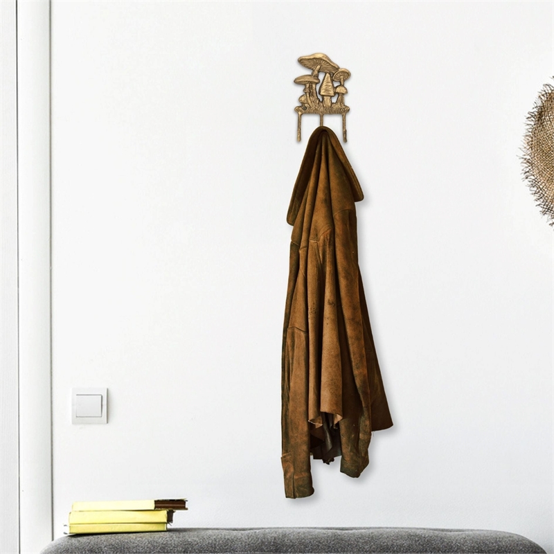 Mythra Golden Mushroom Medley Cast Iron 3 Prong Wall Hook