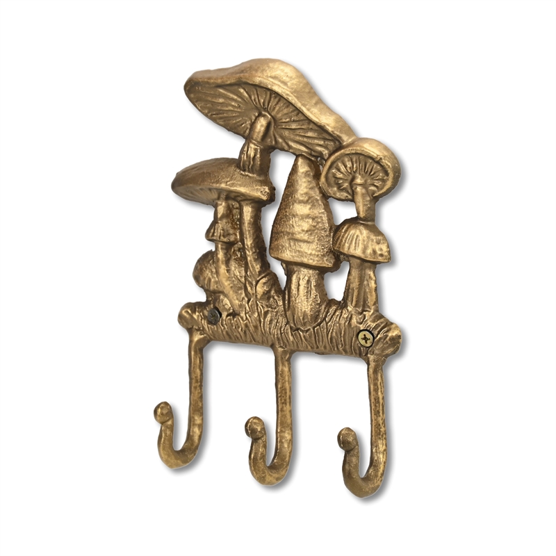 Mythra Golden Mushroom Medley Cast Iron 3 Prong Wall Hook