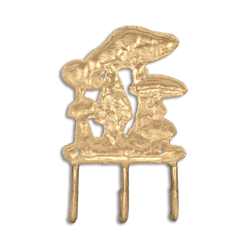 Mythra Golden Mushroom Medley Cast Iron 3 Prong Wall Hook