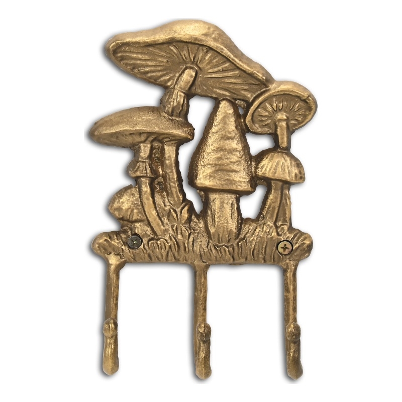 Mythra Golden Mushroom Medley Cast Iron 3 Prong Wall Hook