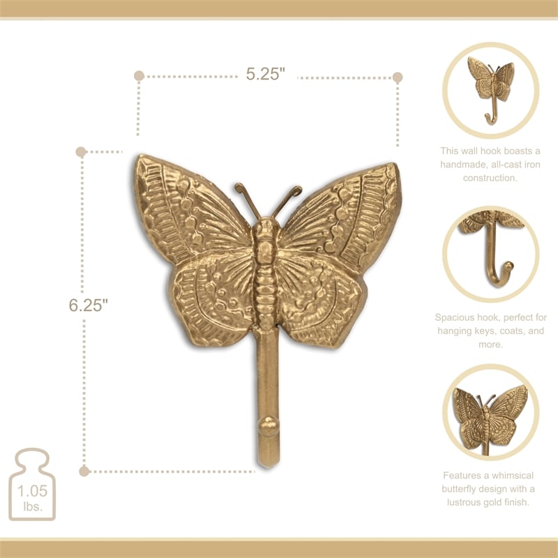 Mythra Golden Butterfly Cast Iron Wall Hook