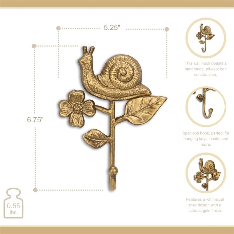 Mythra Golden Snail & Flower Cast Iron Wall Hook