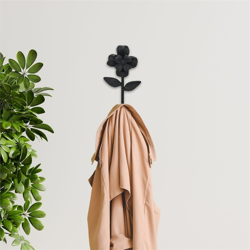 Mythra Black Flower Cast Iron Wall Hook