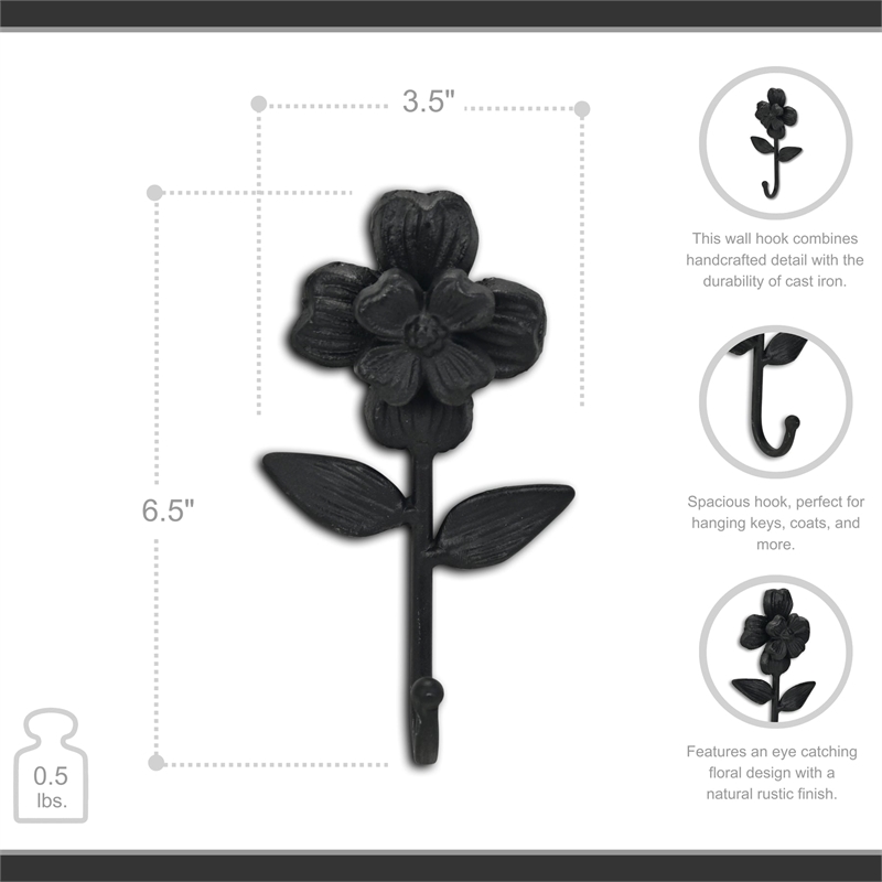 Mythra Black Flower Cast Iron Wall Hook