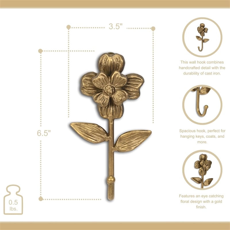 Mythra Golden Flower Cast Iron Wall Hook