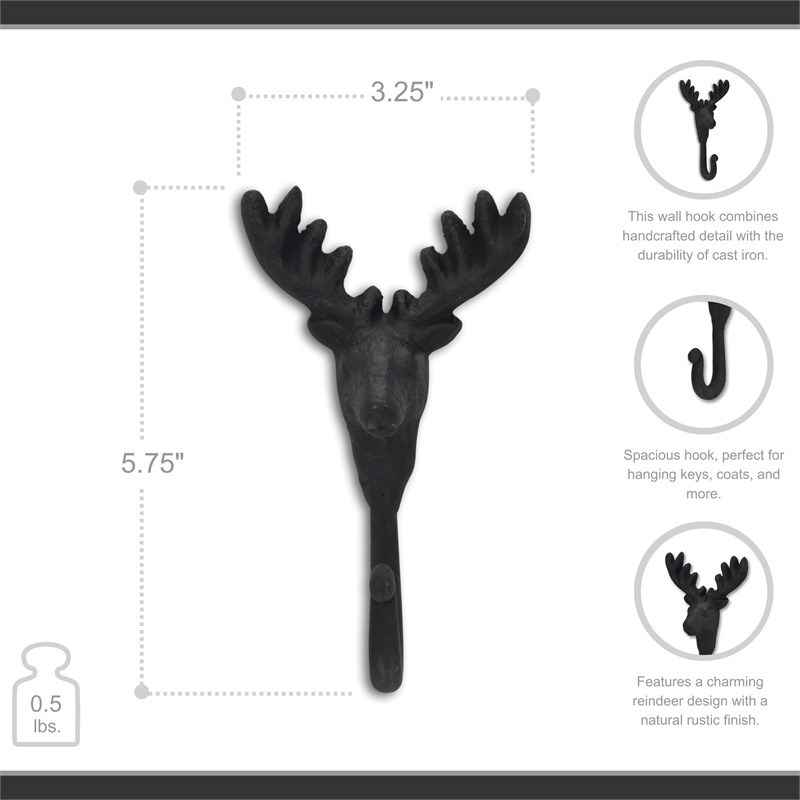 Mythra Black Reindeer Cast Iron Wall Hook