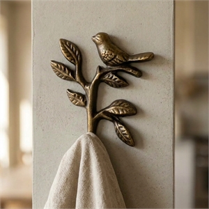 Mythra Golden Perched Swallow Cast Iron Wall Hook