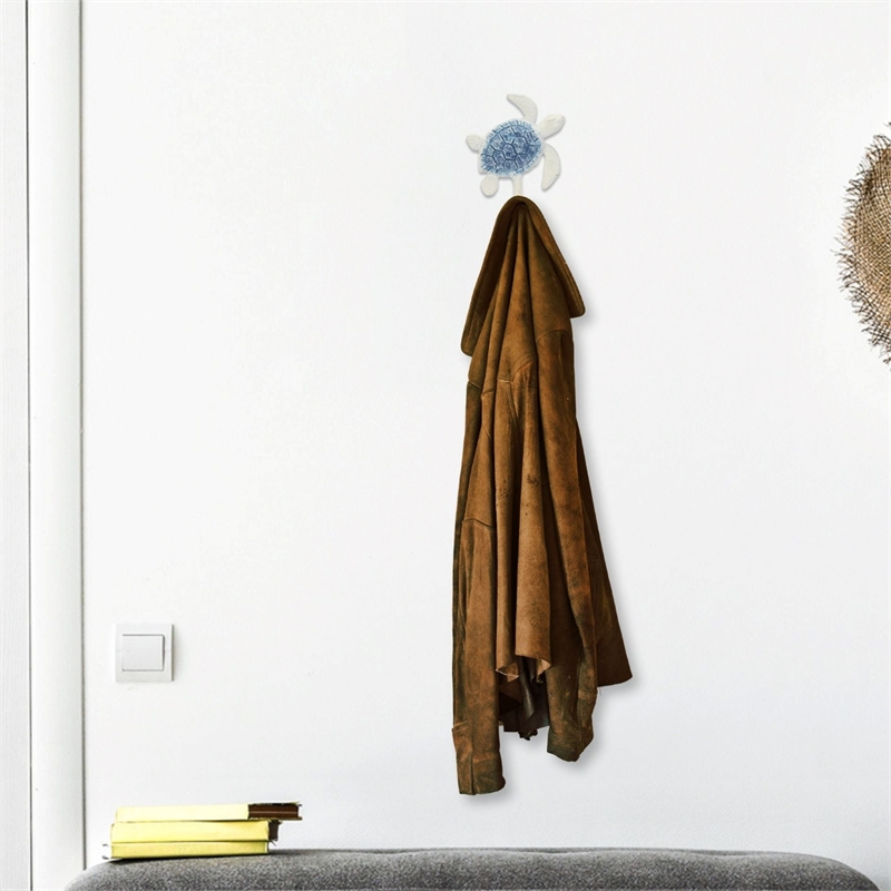 Solva Blue & White Turtle Cast Iron Wall Hook