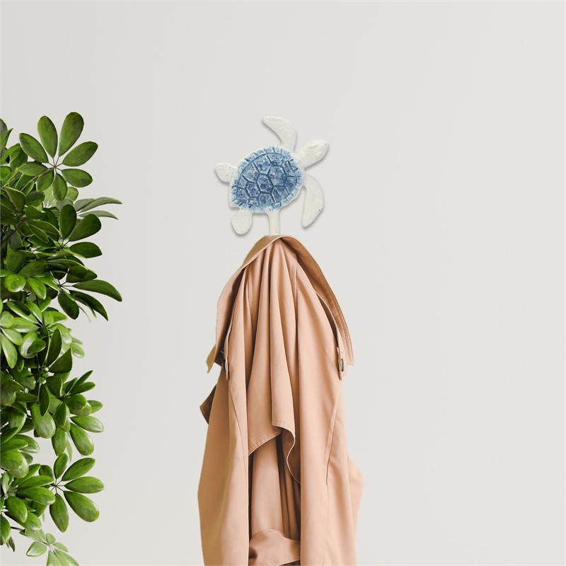 Solva Blue & White Turtle Cast Iron Wall Hook