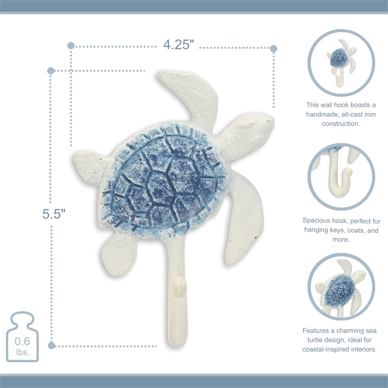 Solva Blue & White Turtle Cast Iron Wall Hook