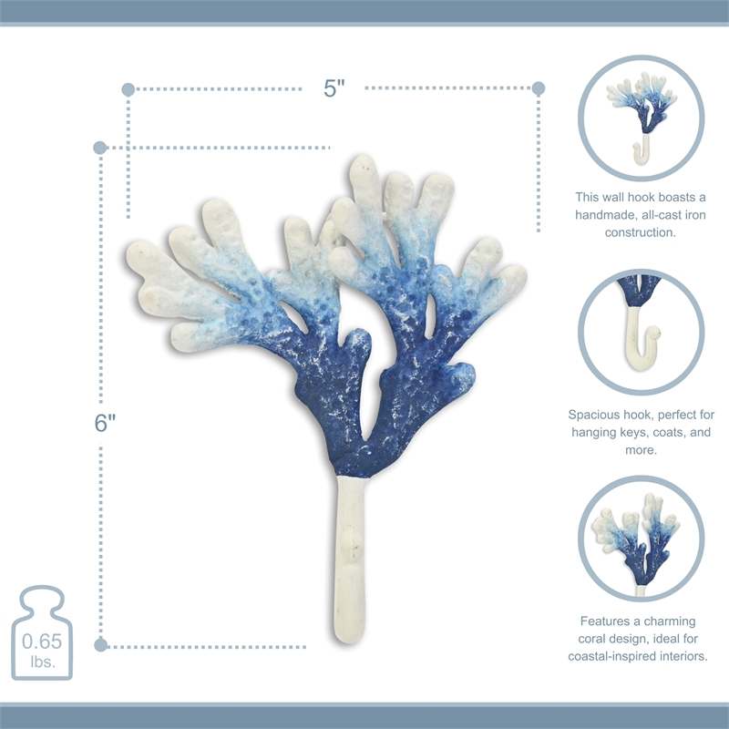 Solva Blue & White Coral Cast Iron Wall Hook