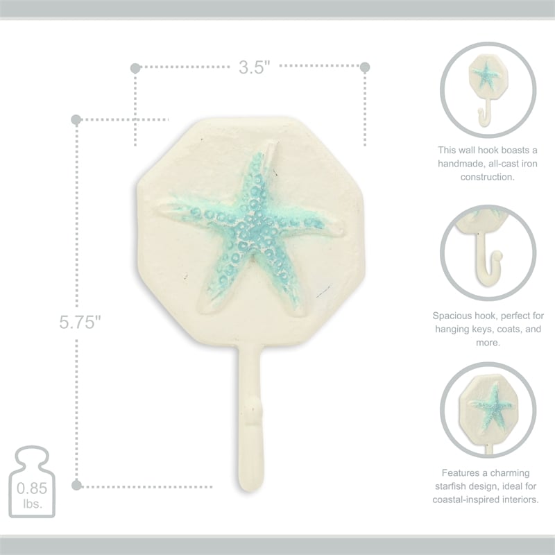 Solva Coastal Colored Starfish Cast Iron Wall Hook