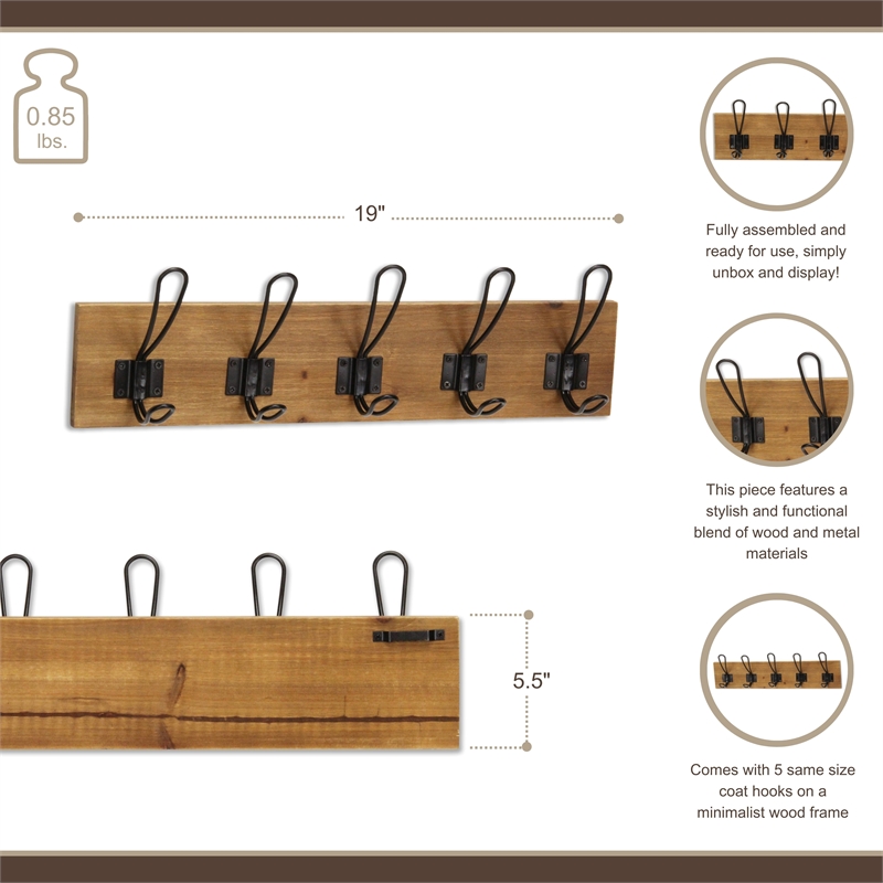 Timelo 5 Hook Wood & Metal Coat Rack