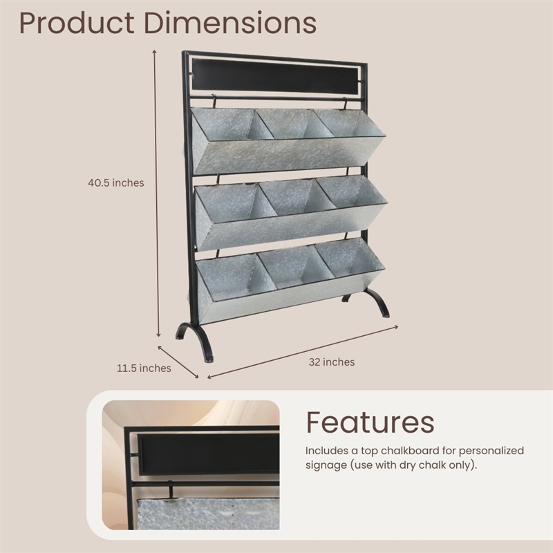 Clarice 9 Slot Metal Display Stand & Chalkboard