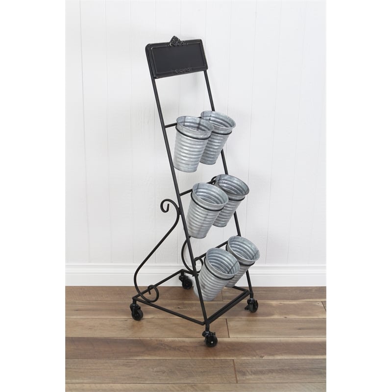 Kalila 6 Pot Metal Rolling Cart - Chalkboard