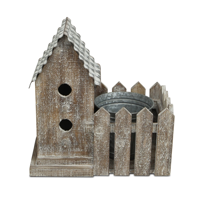 Elwin 2 Story Bird house & Galvanized Pot - Large