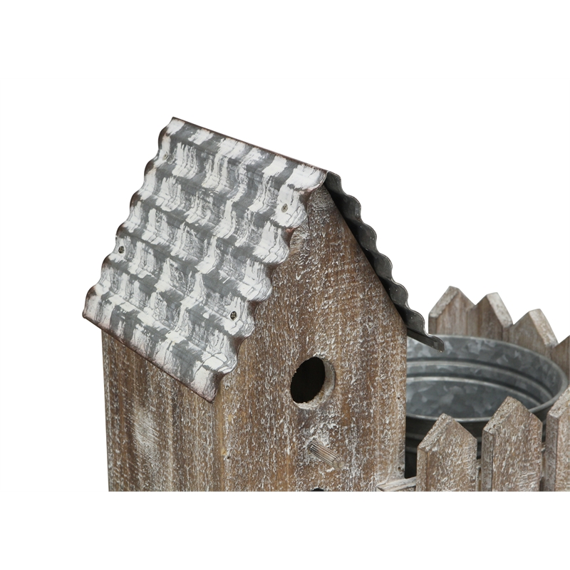 Elwin 2 Story Bird house & Galvanized Pot - Large