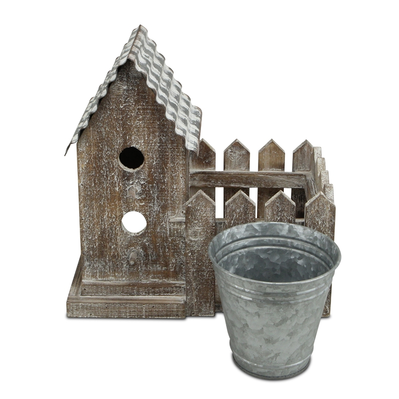 Elwin 2 Story Bird house & Galvanized Pot - Large