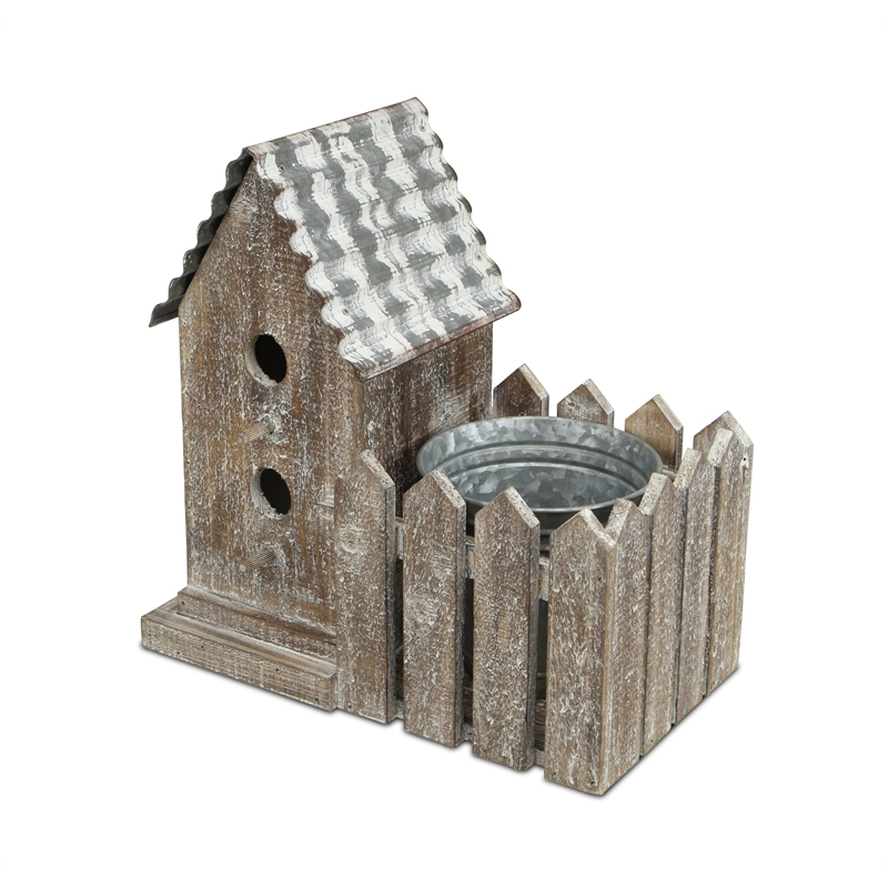 Elwin 2 Story Bird house & Galvanized Pot - Small