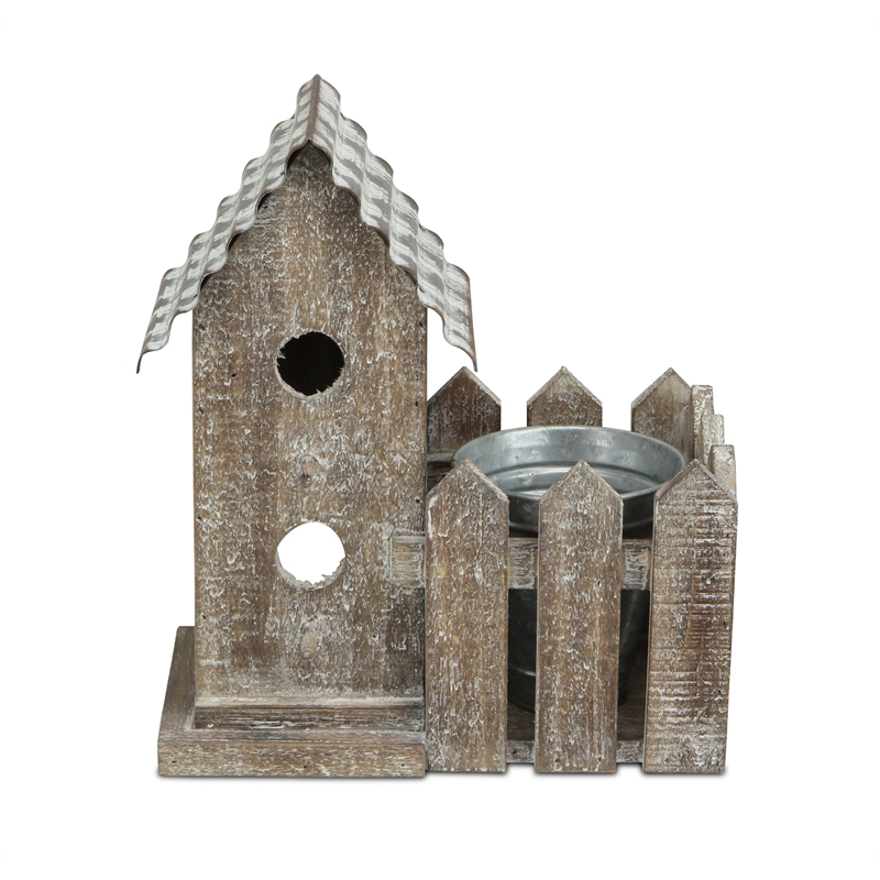 Elwin 2 Story Bird house & Galvanized Pot - Small