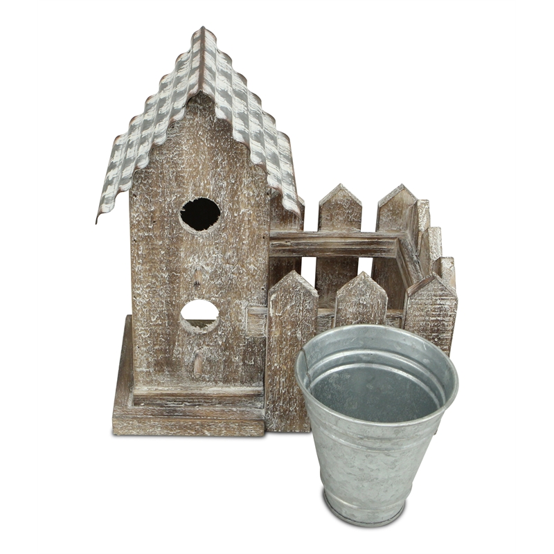 Elwin 2 Story Bird house & Galvanized Pot - Small