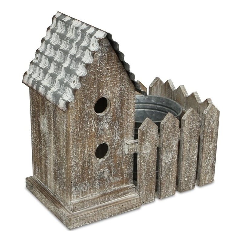 Elwin 2 Story Bird house & Galvanized Pot - Small