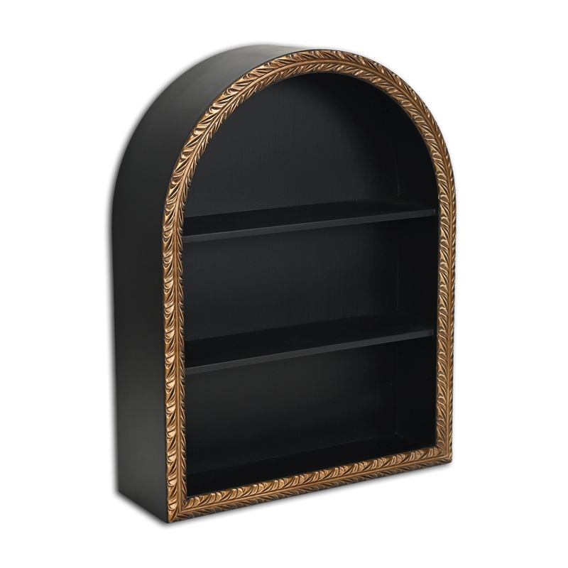 Mireza Ornate Framed Black & Gold 3 Tier Wooden Wall Shelf