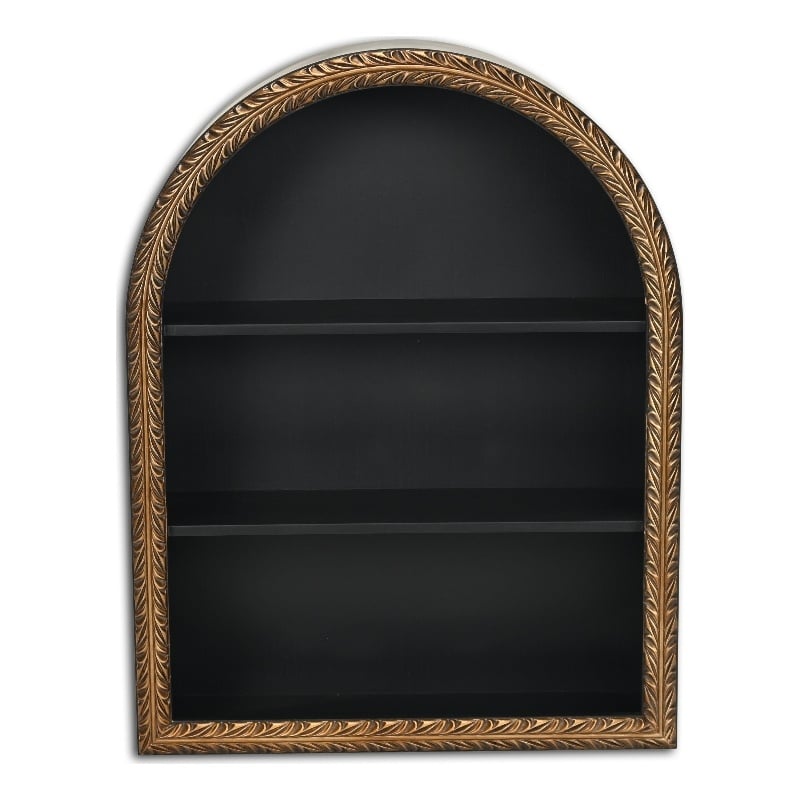 Mireza Ornate Framed Black & Gold 3 Tier Wooden Wall Shelf