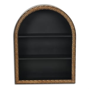 Mireza Ornate Framed Black & Gold 3 Tier Wooden Wall Shelf