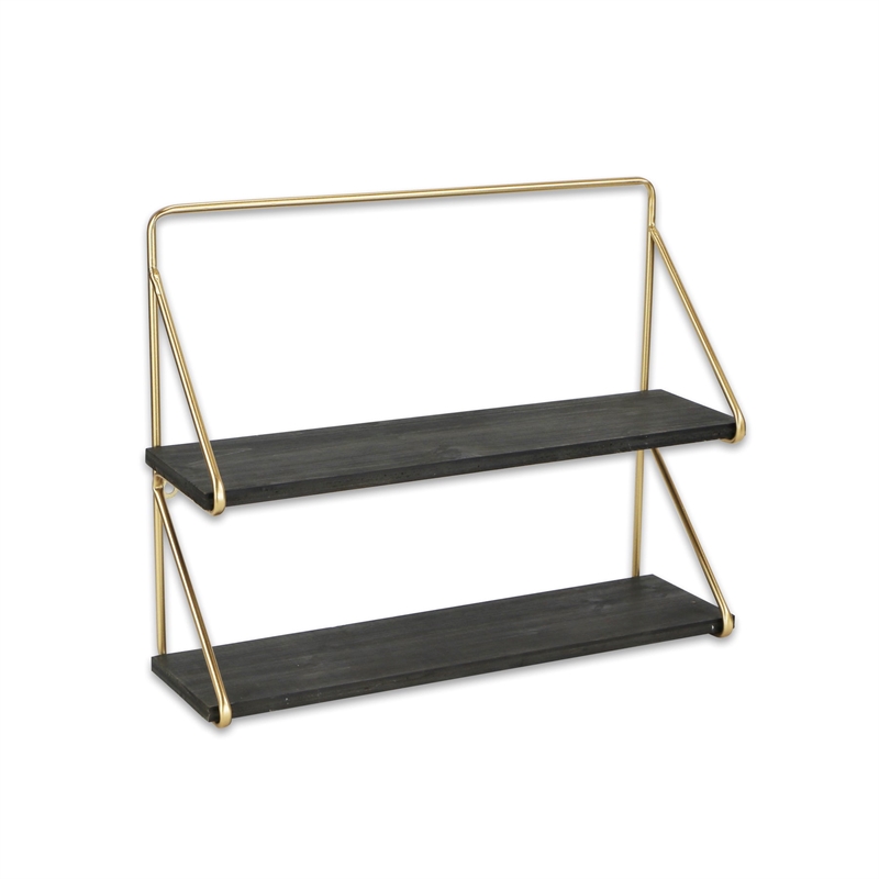 Nicasia 2 Tier Brown & Gold Wood Wall Shelf