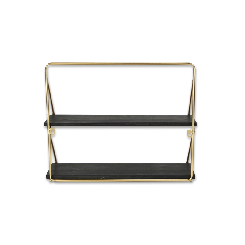 Nicasia 2 Tier Brown & Gold Wood Wall Shelf