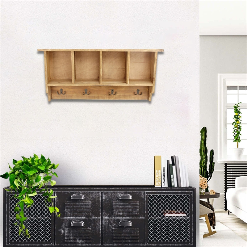 Rainie 4 Hook & Cubby Wood Wall Organizer
