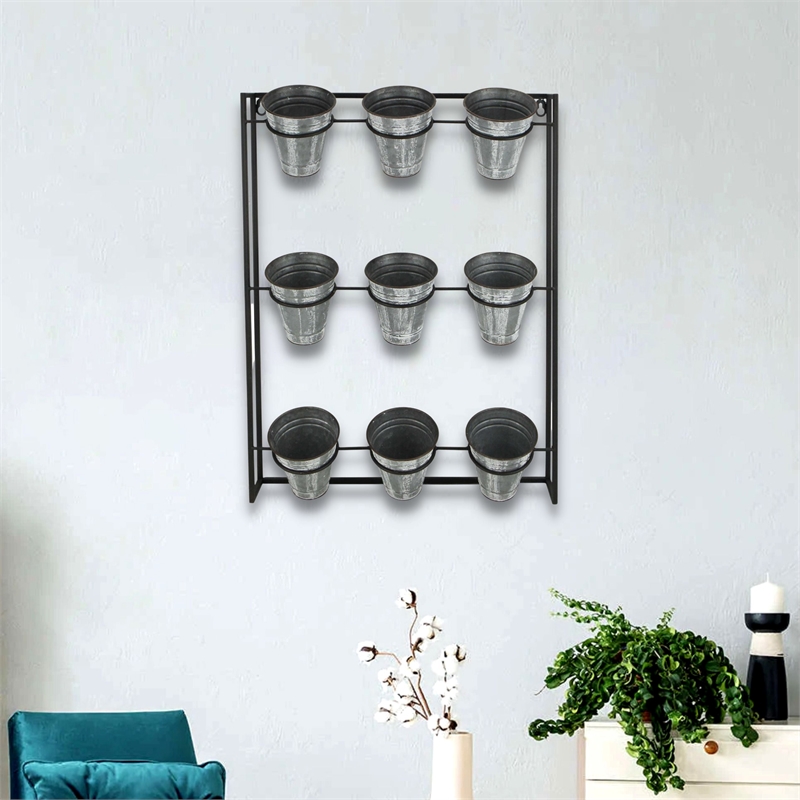 Ione 9 Pot Wall Planter with Metal Wall Frame
