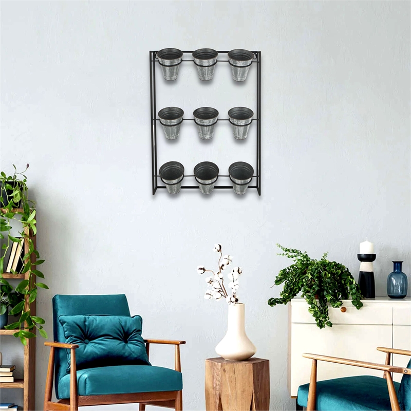 Ione 9 Pot Wall Planter with Metal Wall Frame