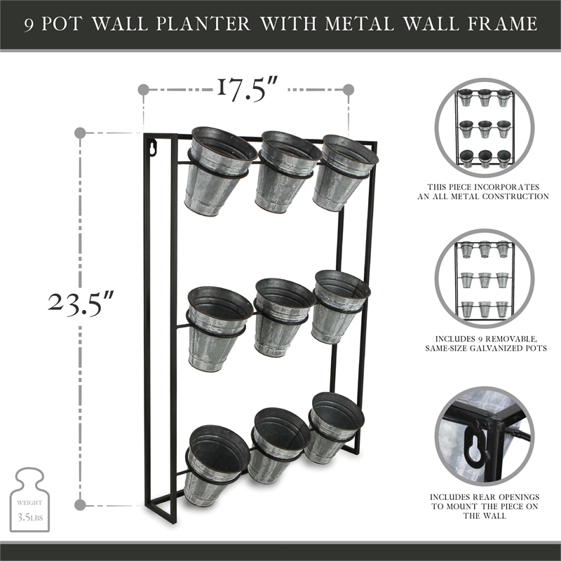 Ione 9 Pot Wall Planter with Metal Wall Frame