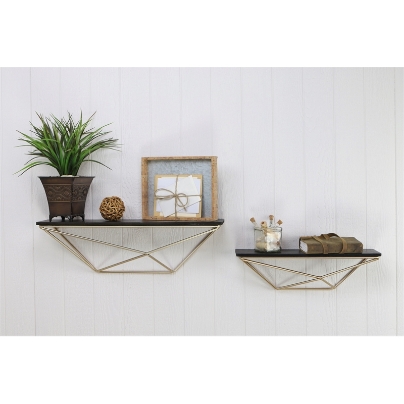 Everly Set of 2 Modern Floating Shelves - Black