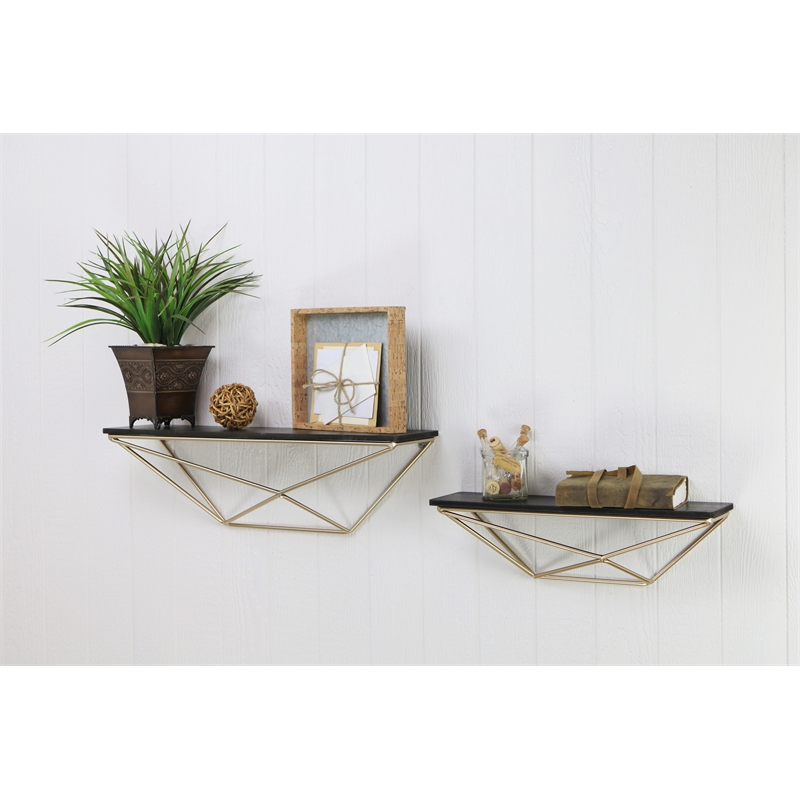 Everly Set of 2 Modern Floating Shelves - Black