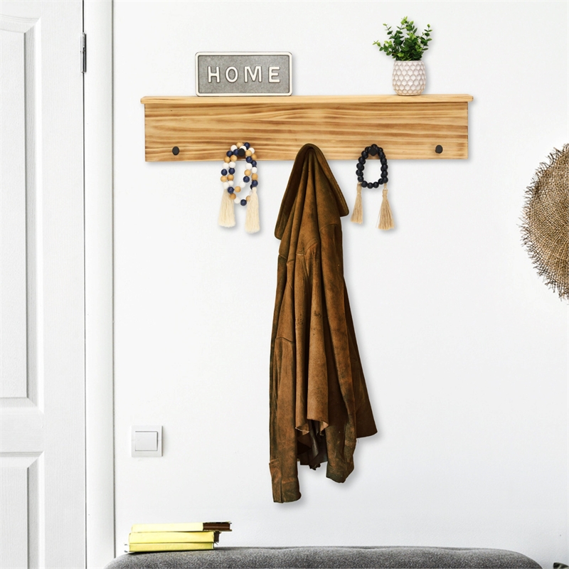 Aldervale Wood & Metal 5 Hook Hanger & Shelf